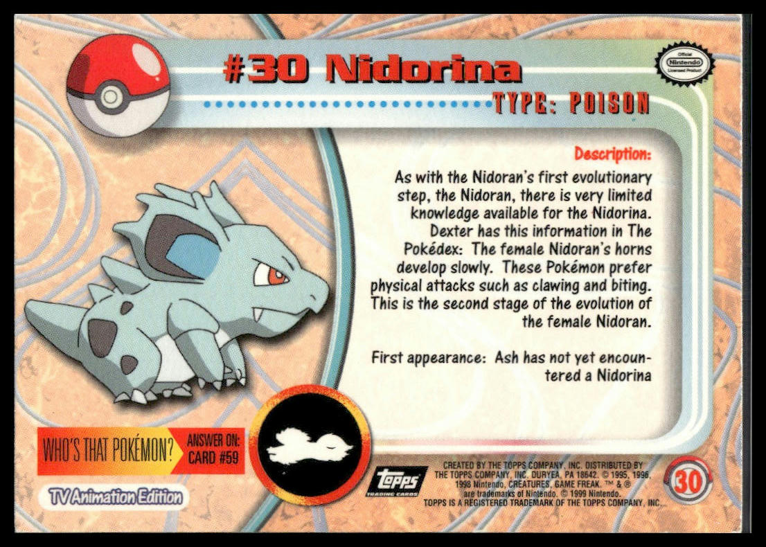 Nidorina #30 Foil Topps TV MP