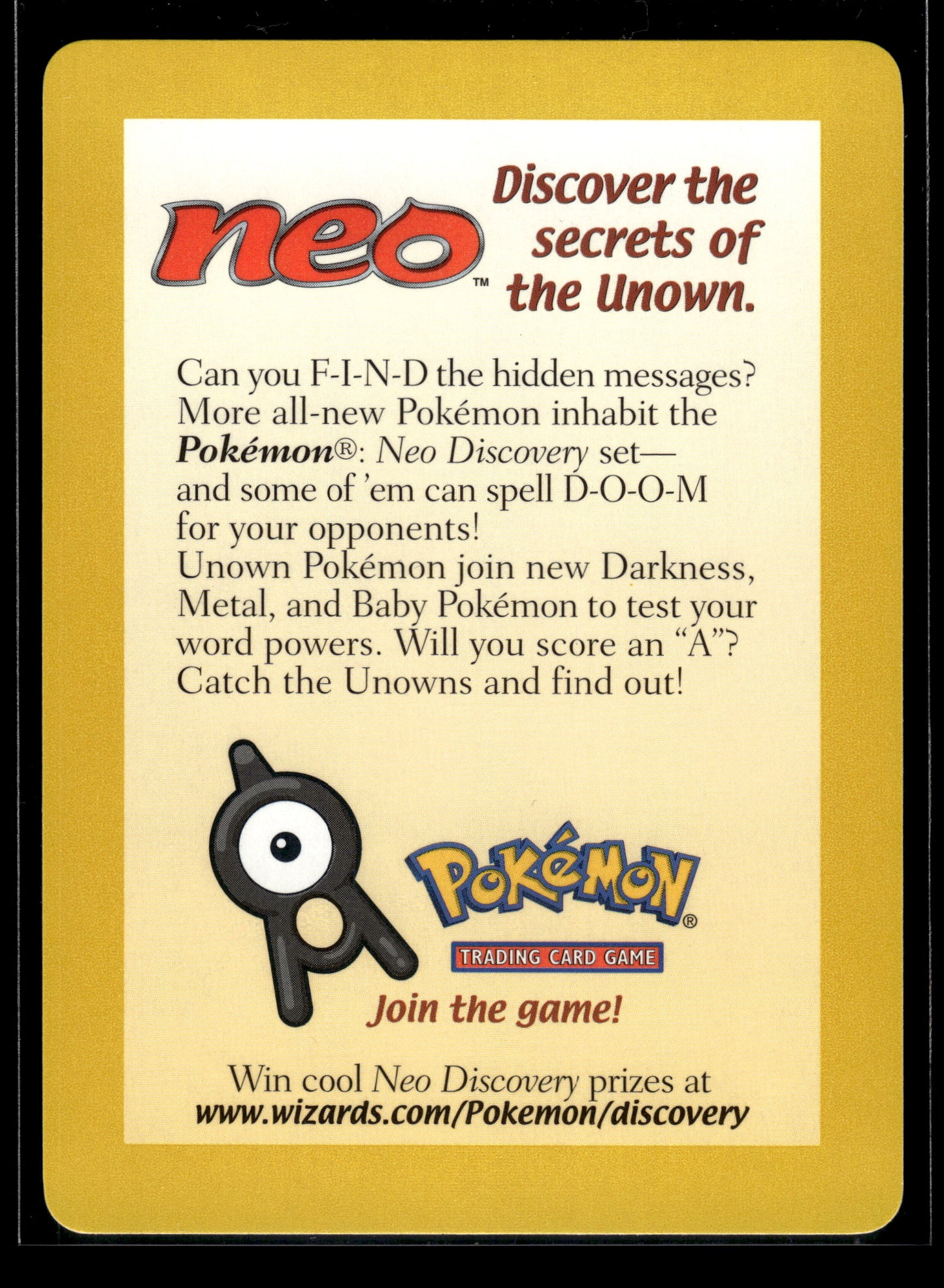 Secrets of the Unown Neo Discovery Insert NM