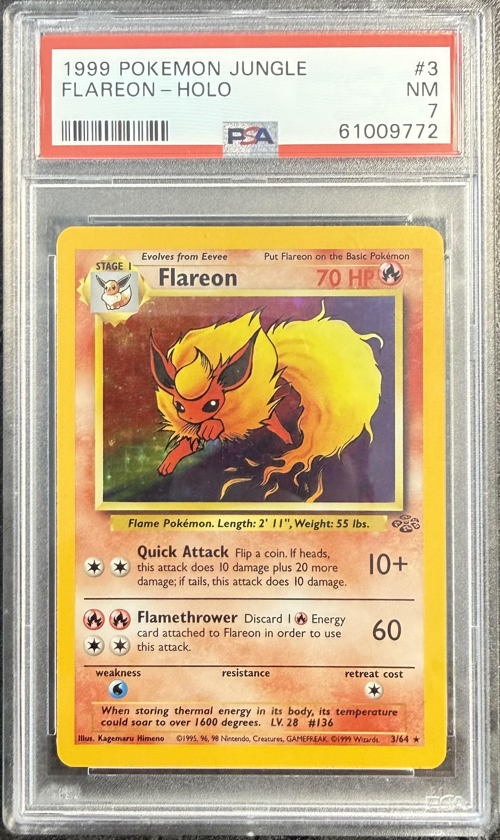 1999 flareon pokemon card PSA 7 Flareon Holo #3 1999 Pokemon Jungle – Ready Mark Cards