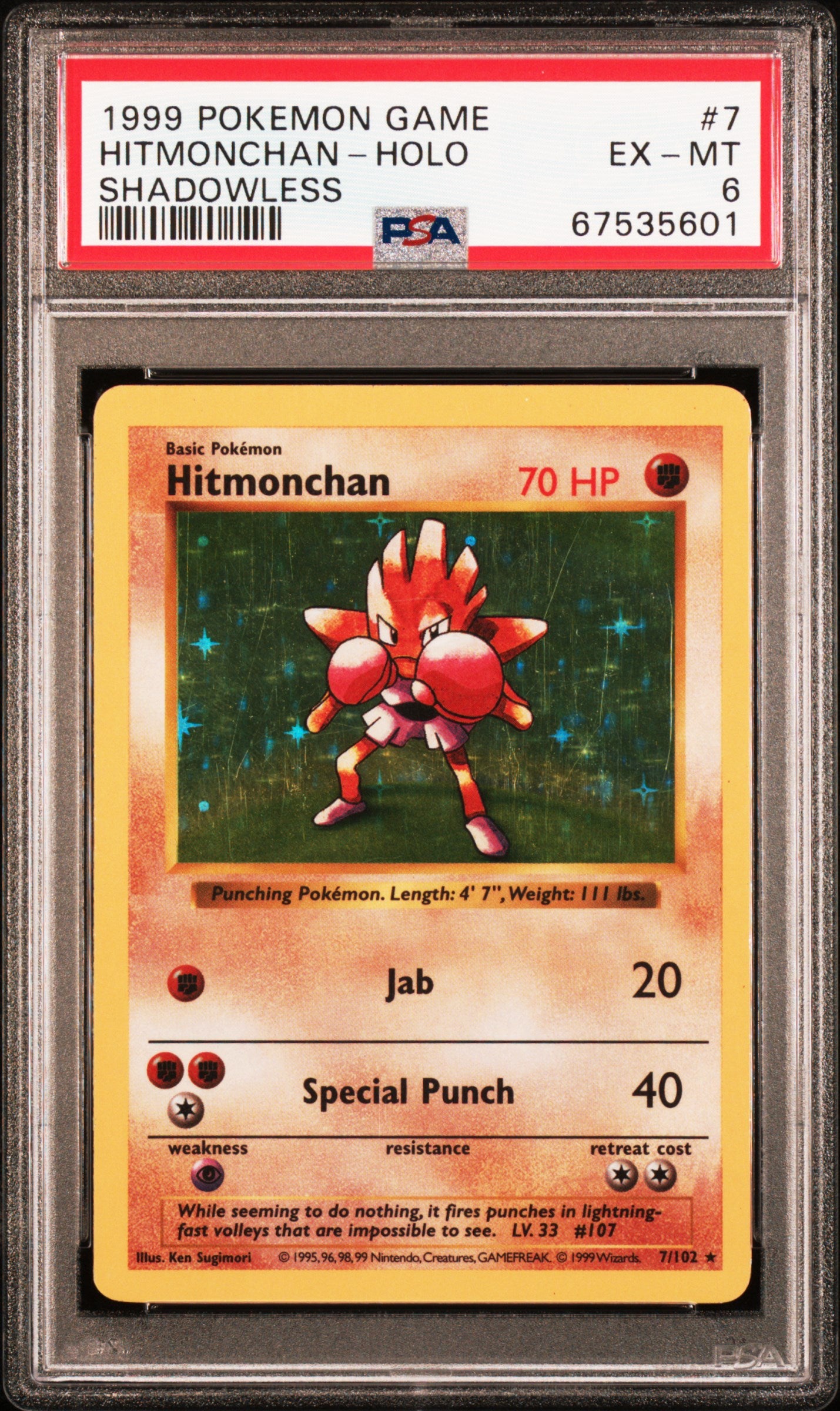 PSA 6 Hitmonchan #7 Shadowless Base Set – Ready Mark Cards