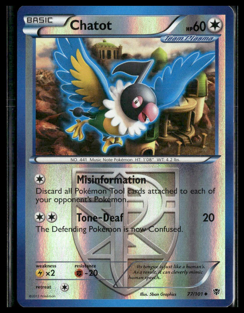 Chatot (Team Plasma) #77/101 Reverse Holo Plasma Blast NM