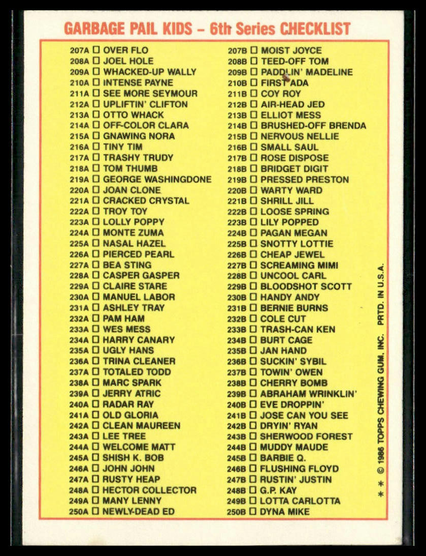 Jose Can You See #241b 1986 Topps Garbage Pail Kids Series 6