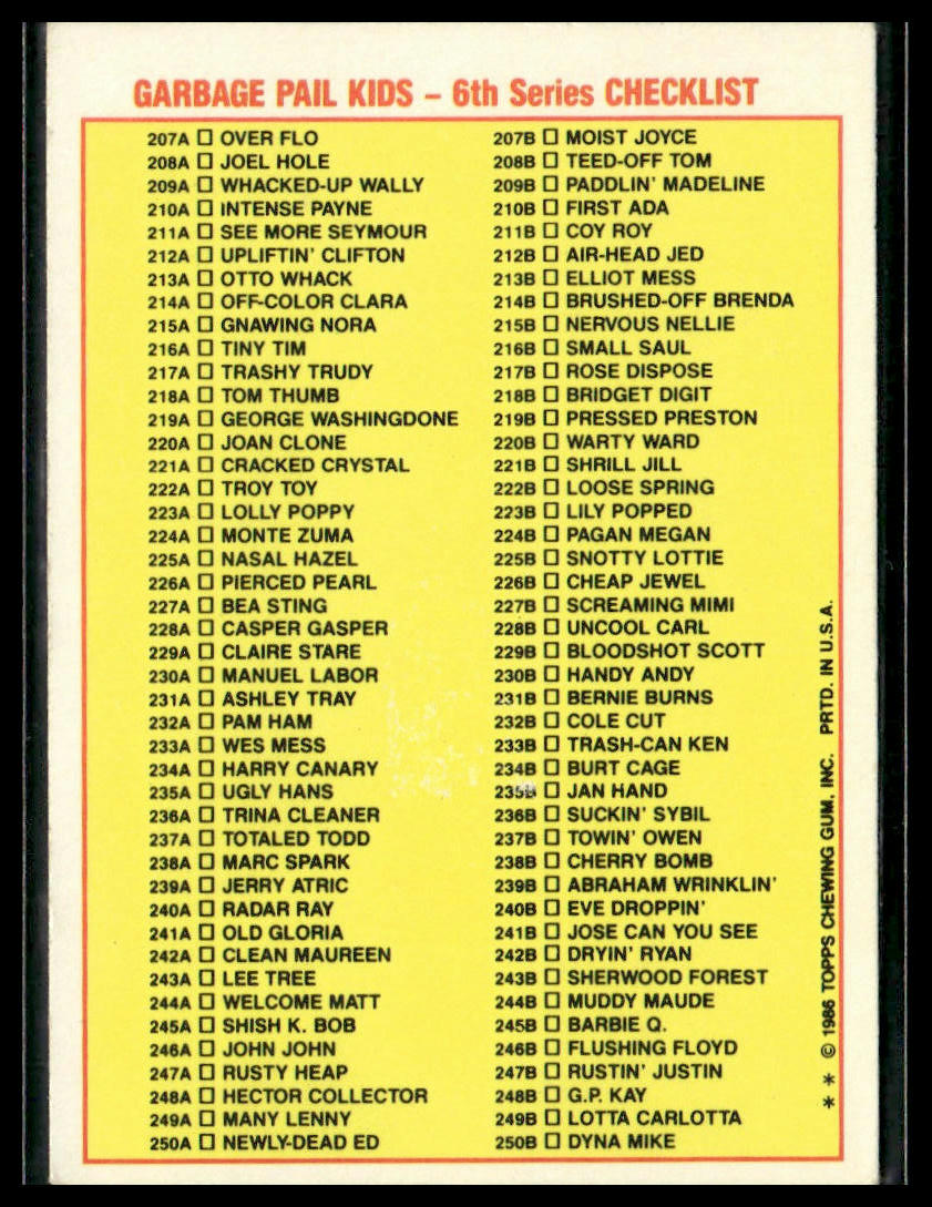 Old Gloria #241a 1986 Topps Garbage Pail Kids Series 6