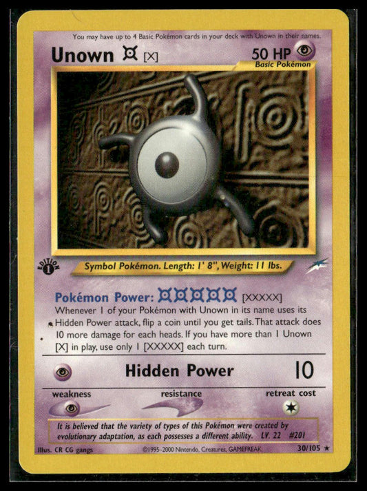 Unown [X] #030/105 1st Edition Neo Destiny LP