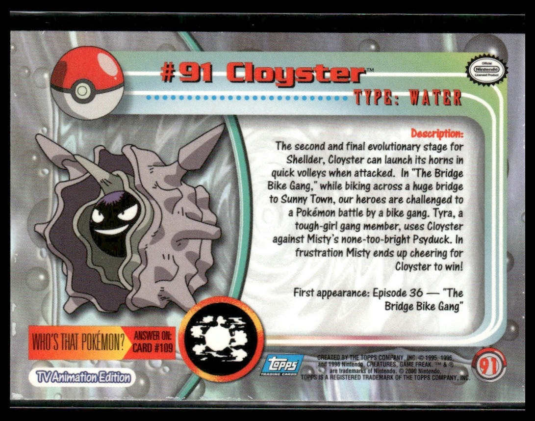 Cloyster #91 2000 Topps TV VLP