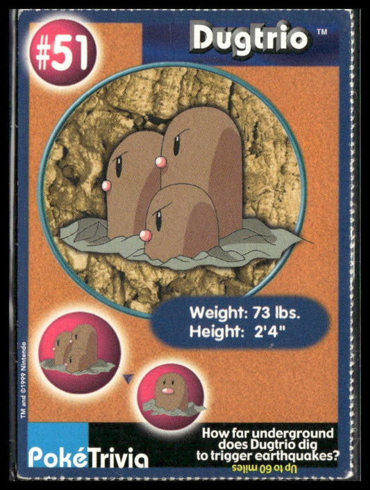 Dugtrio #51 PokéTrivia Burger King LP