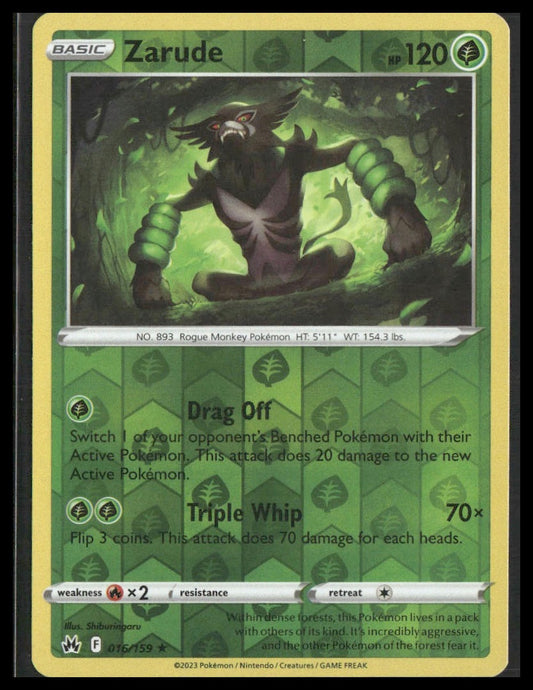 Zarude #016/159 Reverse Holo Crown Zenith NM
