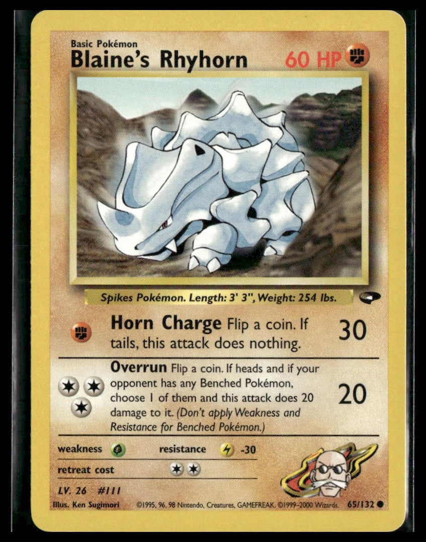 Blaine's Rhyhorn #065/132 Gym Challenge LP