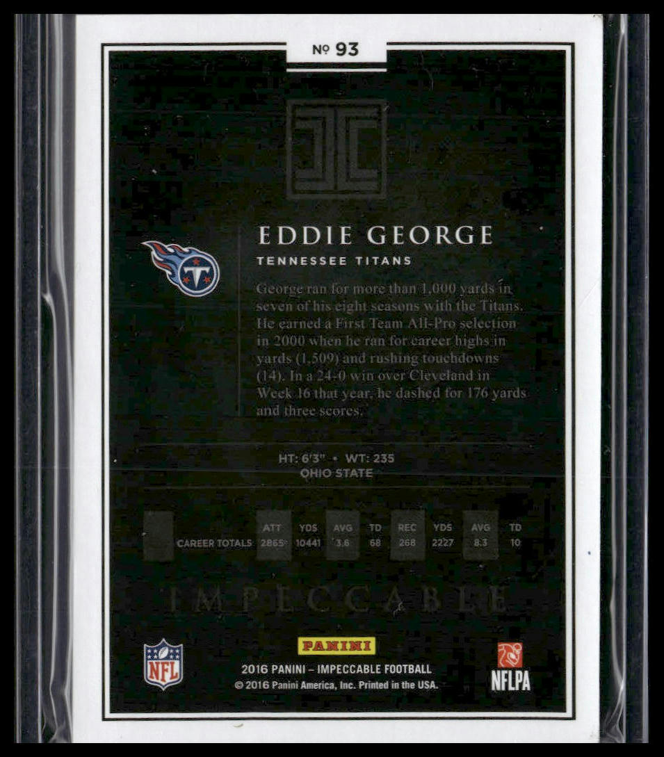 Eddie George #93 2016 Panini Impeccable Gold #/10 Tennessee Titans