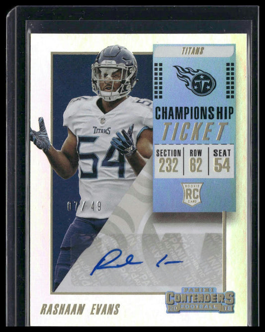 Rashaan Evans #155 2018 Panini Contenders Rookie Championship Ticket #/49