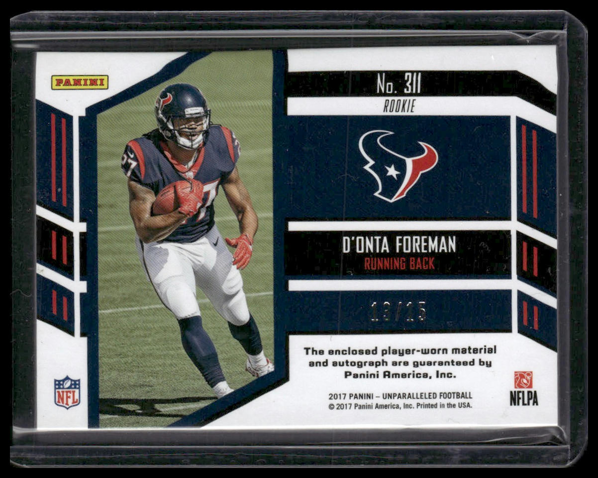 D'Onta Foreman Rookie #311 2017 Panini Patch Auto Orange #/15 Texans