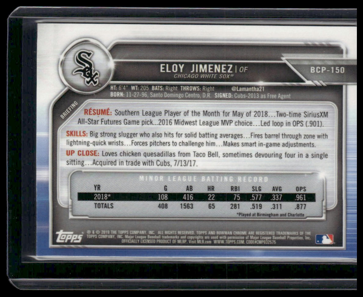 Eloy Jimenez #BCP-150 2019 Bowman Chrome Prospects Orange Shimmer #/25 White Sox