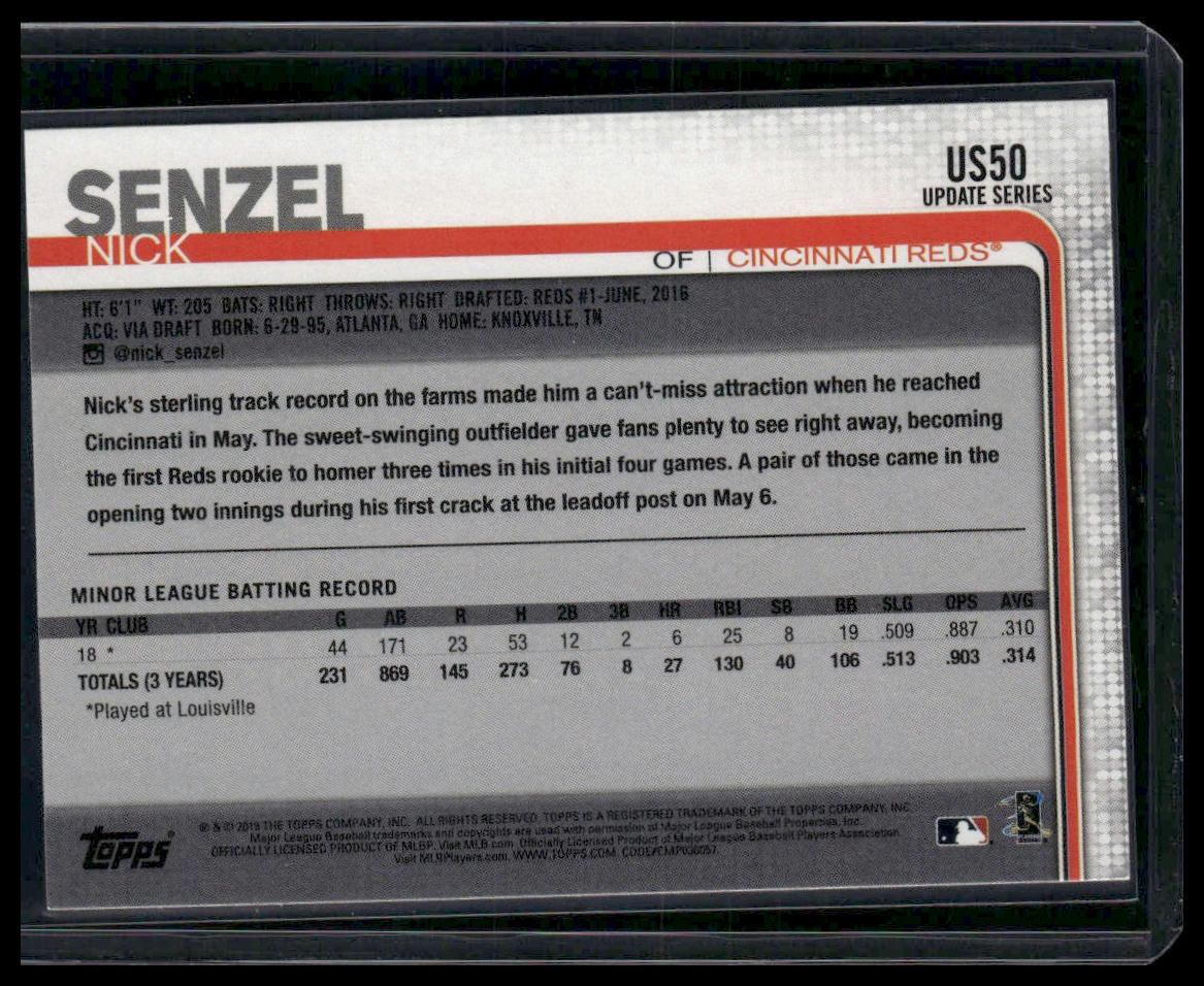Nick Senzel #US50 Rookie 2019 Topps Update Cincinnati Reds Image Variation SP