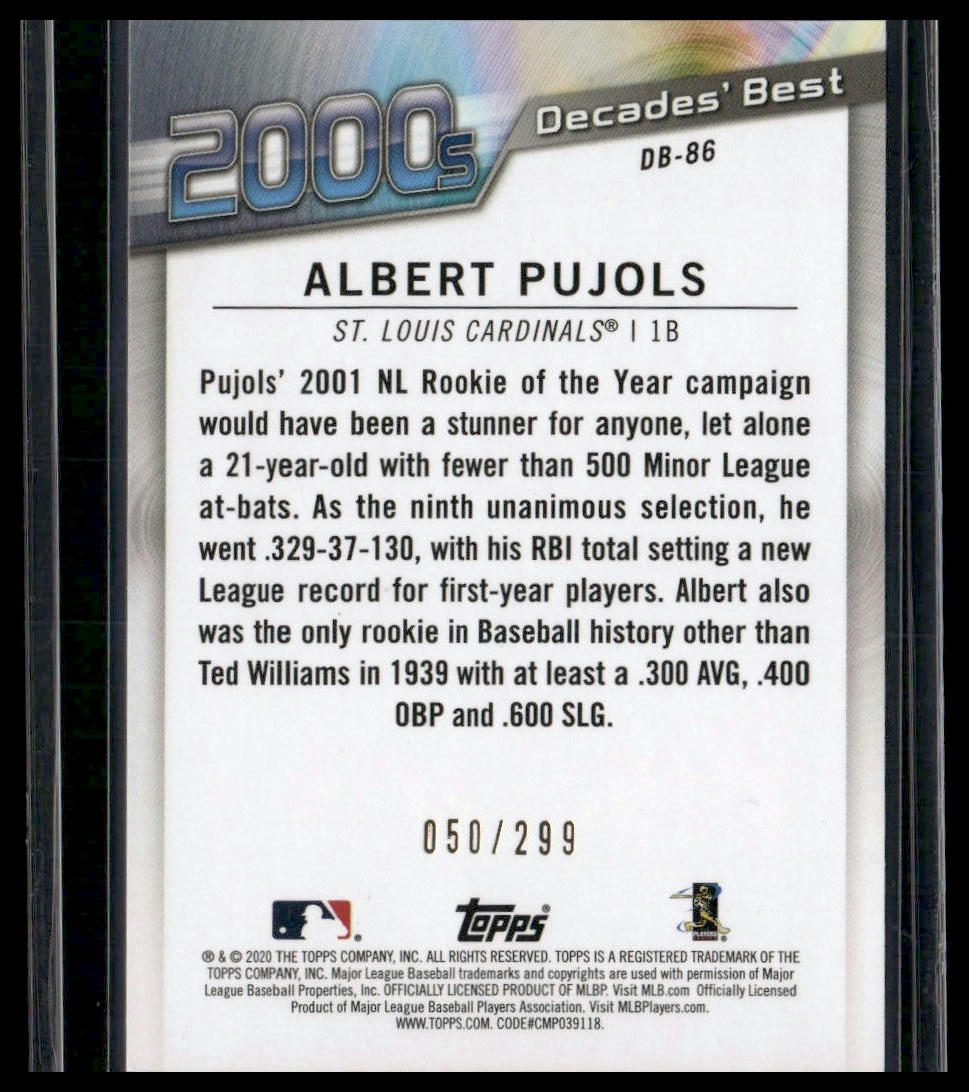 Albert Pujols #596 Rookie 2020 Topps Decades' Best 2000s #/299 Cardinals