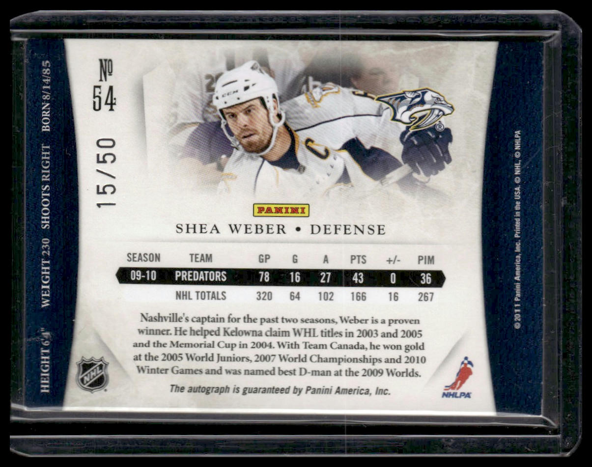 Shea Weber #54 2010-11 Panini Dominion Signatures Ruby #/50 Nashville Predators