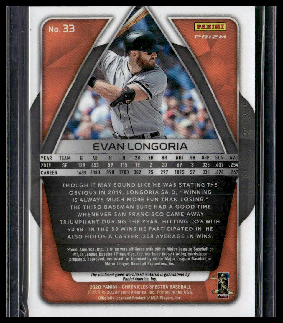 Evan Longoria #33 2020 Panini Chronicles Spectra Swatches San Francisco Giants