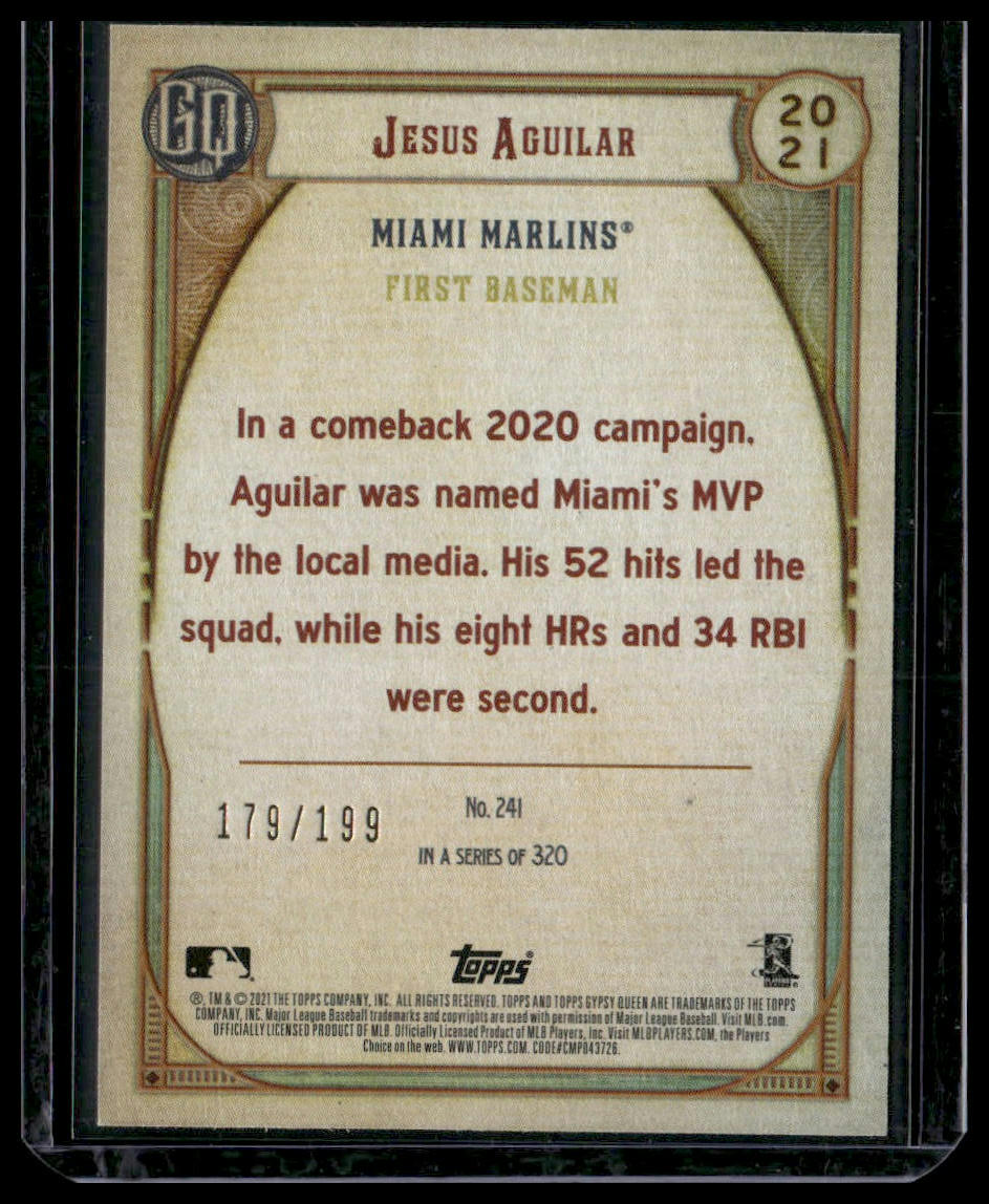 Jesus Aguilar #241 2021 Topps Gypsy Queen Turquoise #/199 Miami Marlins