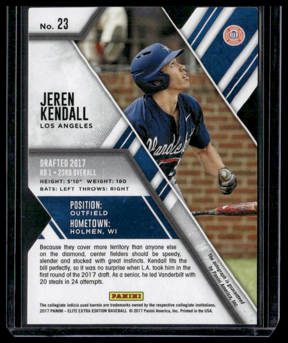 Jeren Kendall #23 2017 Panini Auto Die Cut Emerald #/25 Los Angeles Dodgers