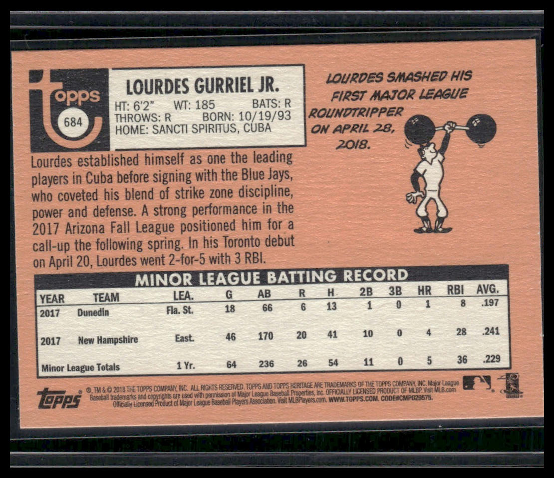 Lourdes Gurriel Jr. #684 Rookie 2018 Topps Heritage Toronto Blue Jays