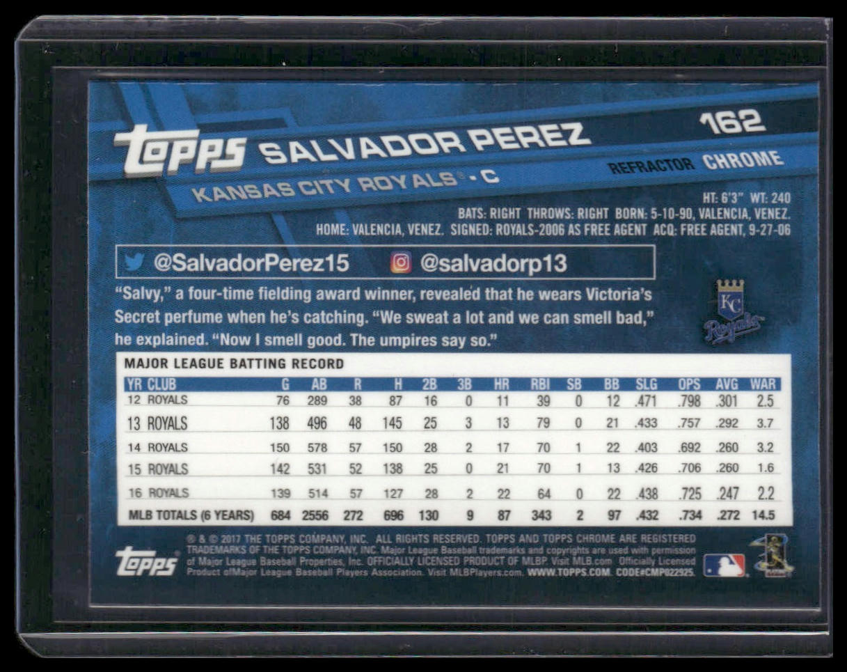 Salvador Perez #162 2017 Topps Chrome Pink Refractor Kansas City Royals