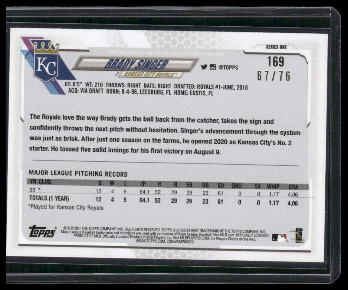 Brady Singer #169 Rookie 2021 Topps Independence Day #/76 Kansas City Royals