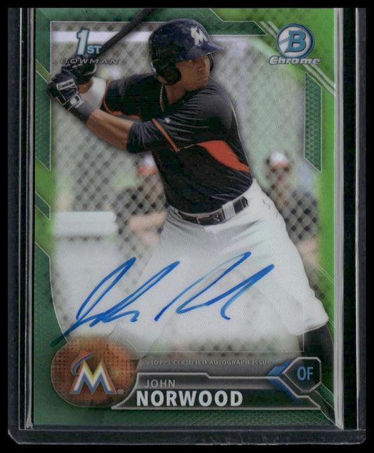 John Norwood #CPA-JN 2016 Bowman Chrome Prospects Auto Green #/99 Miami Marlins