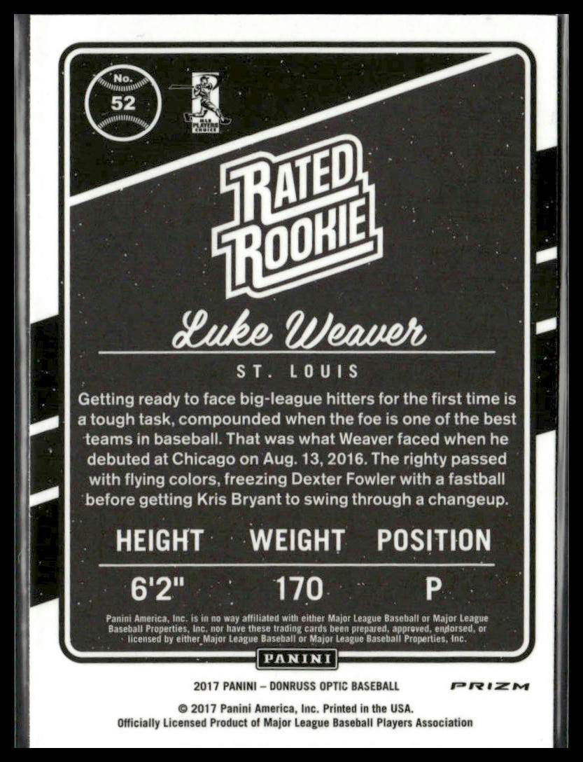 Luke Weaver #52 Rookie 2017 Donruss Optic Pink St. Louis Cardinals