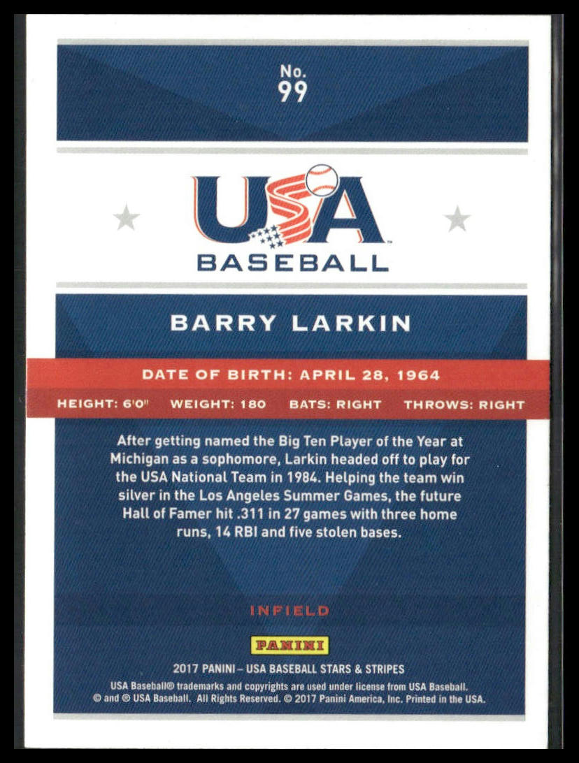 Barry Larkin #99 2017 Panini Stars & Stripes USA Baseball