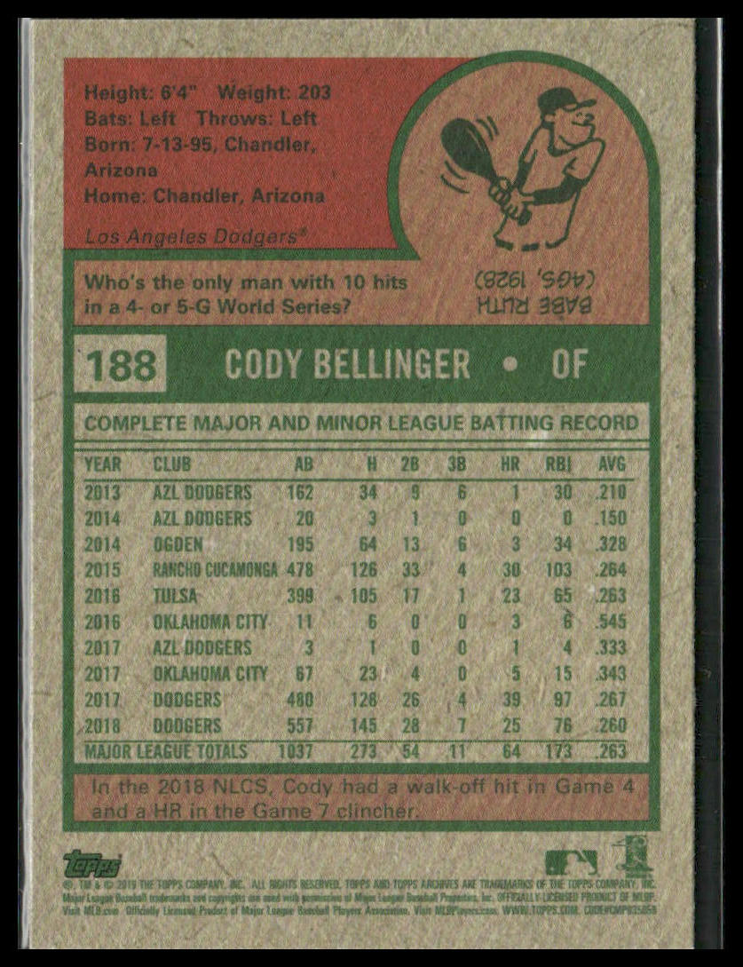 Cody Bellinger #188 2019 Topps Archives Los Angeles Dodgers