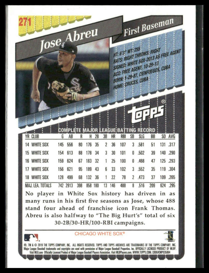 Jose Abreu #271 2019 Topps Archives Chicago White Sox