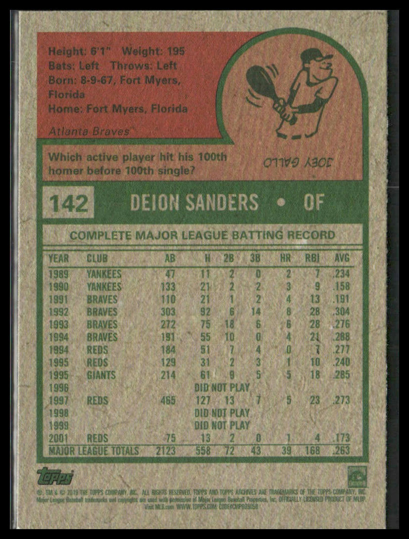 Deion Sanders #142 2019 Topps Archives Atlanta Braves