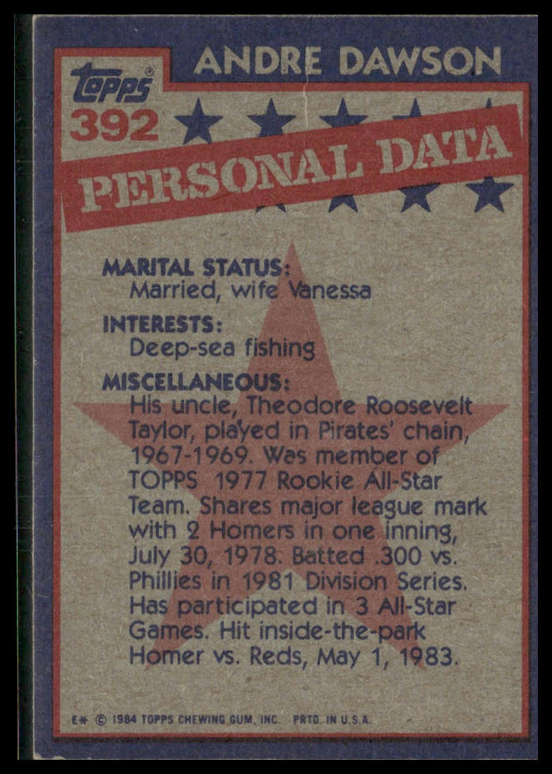 Andre Dawson #392 1984 Topps Montreal Expos