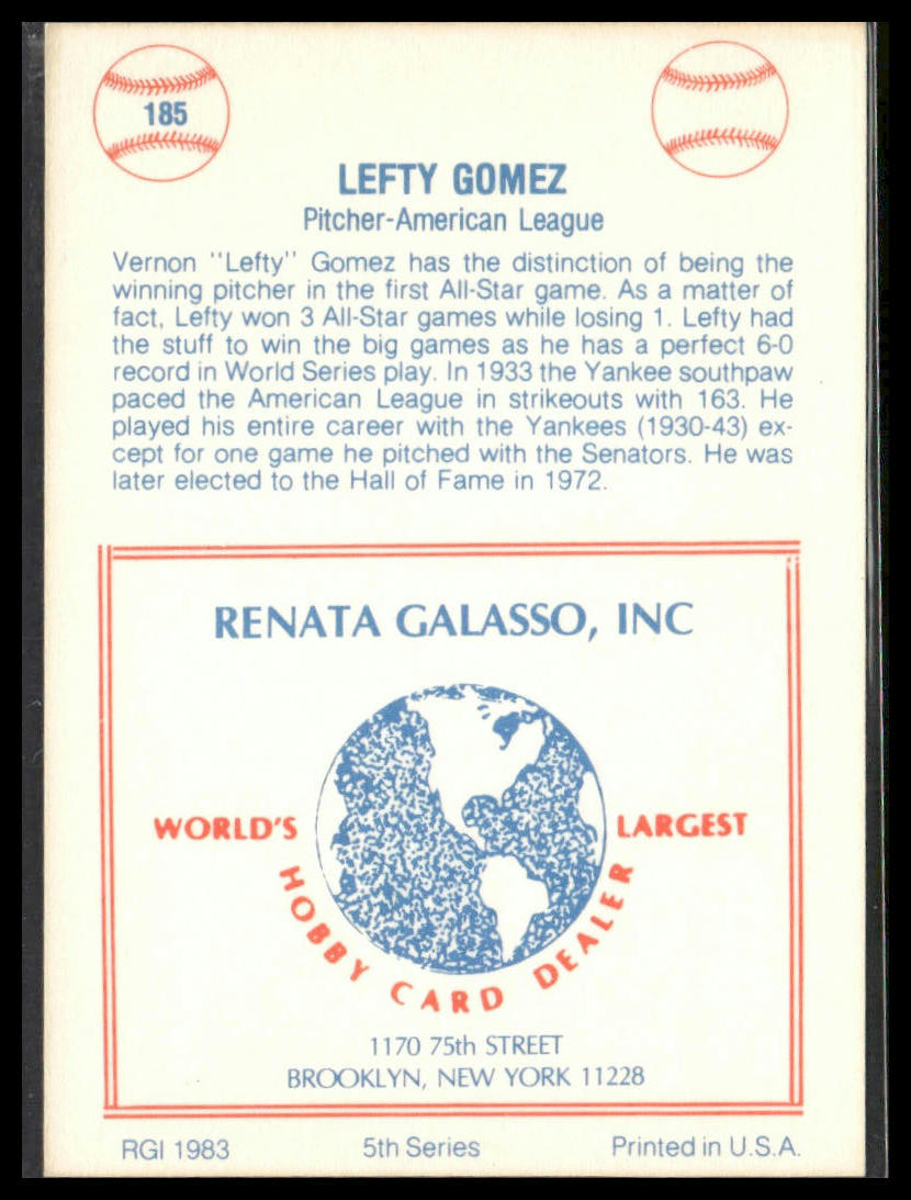 Lefty Gomez #39 1983 TCMA Renata Galasso 1933 All-Stars Washington Senators