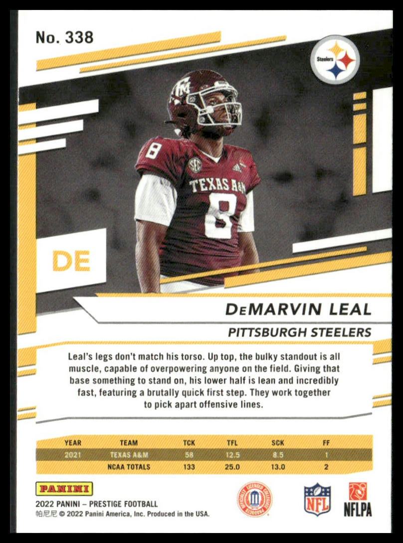 DeMarvin Leal #338 Rookie 2022 Panini Xtra Points Diamond Pittsburgh Steelers