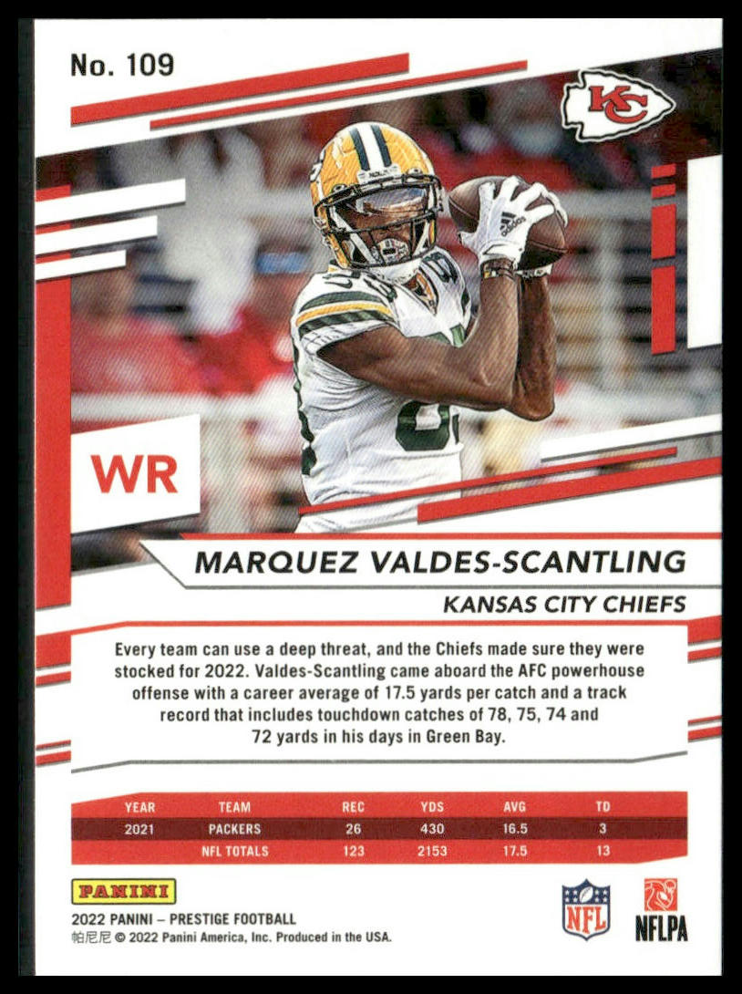 Marquez Valdes-Scantling #109 2022 Panini Xtra Points Diamond Kansas City Chiefs