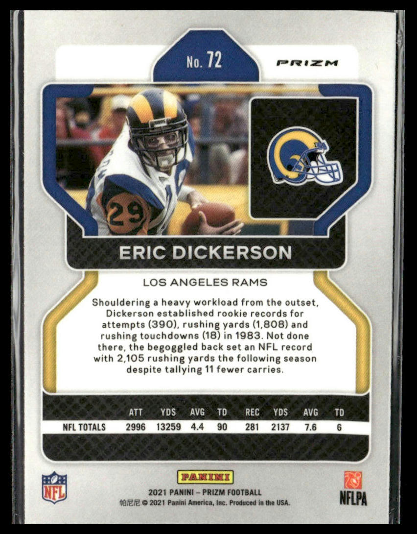 Eric Dickerson #72 2021 Panini Prizm No Huddle Los Angeles Rams