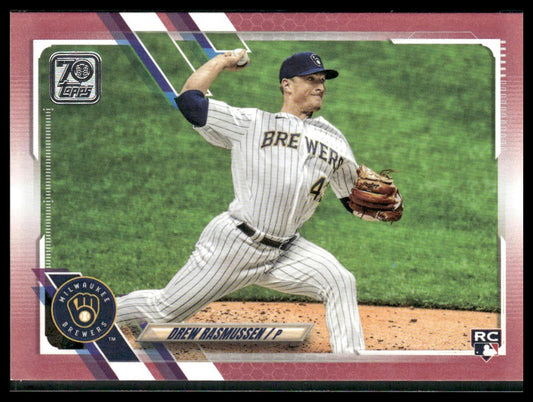 Drew Rasmussen #377 Rookie 2021 Topps Mother's Day Pink #/50 Milwaukee Brewers