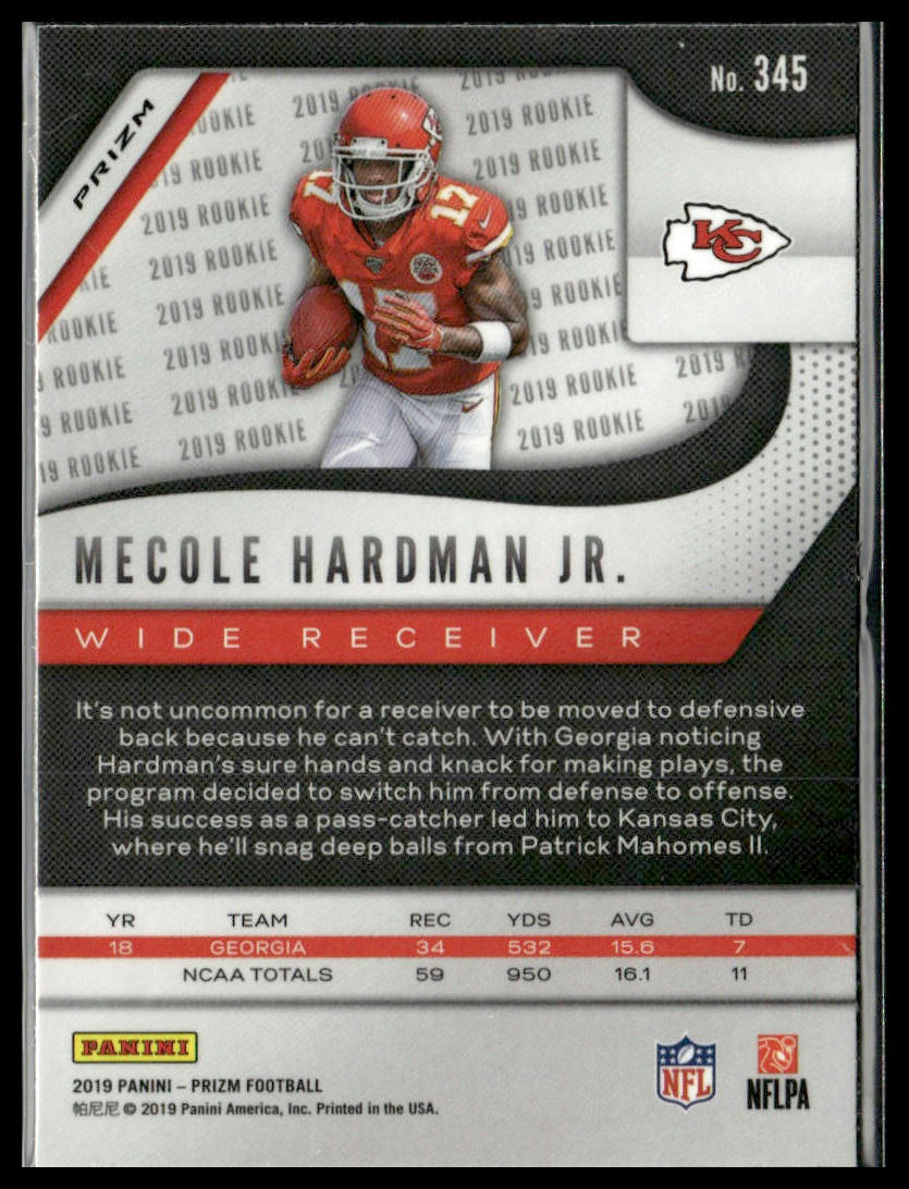 Mecole Hardman Jr. #345 Rookie 2019 Panini Prizm Silver Kansas City Chiefs