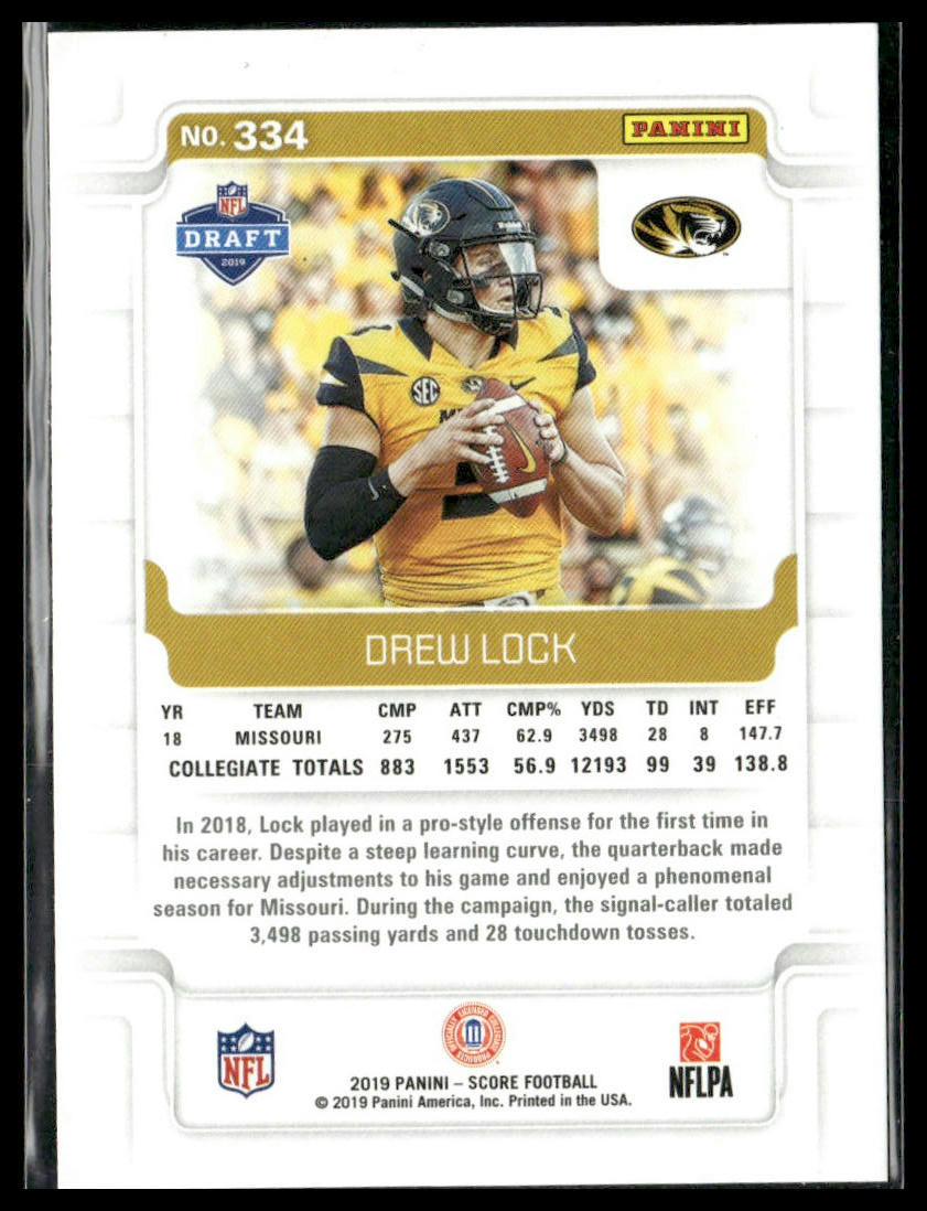 Drew Lock #334 Rookie 2019 Score Scorecard Missouri Tigers