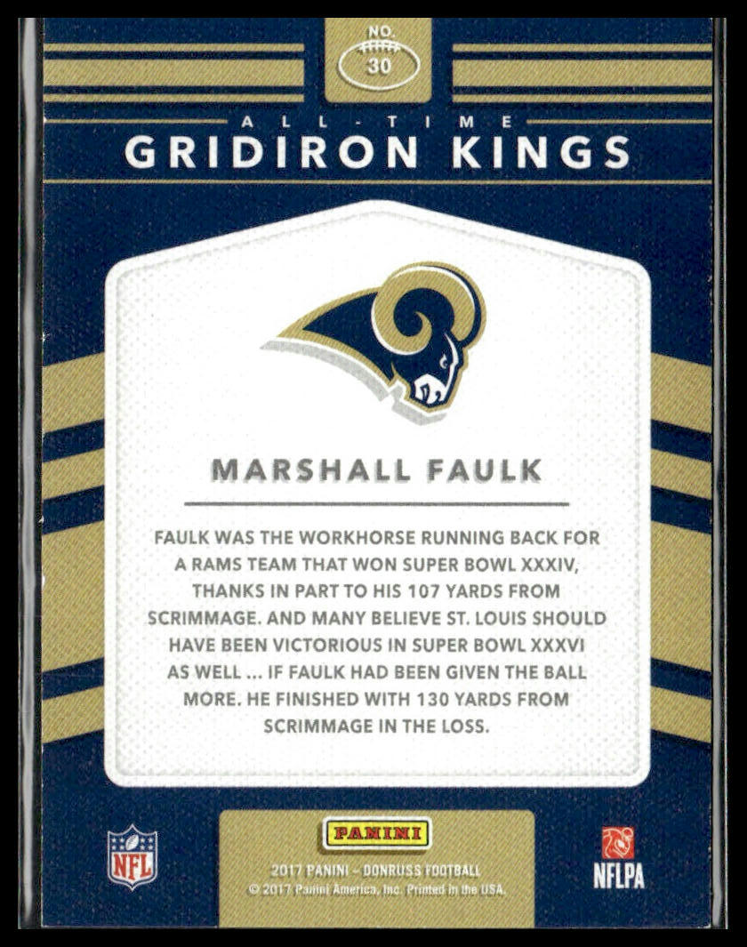 Marshall Faulk #30 2017 Donruss Gridiron Kings Studio Series #/100 Rams