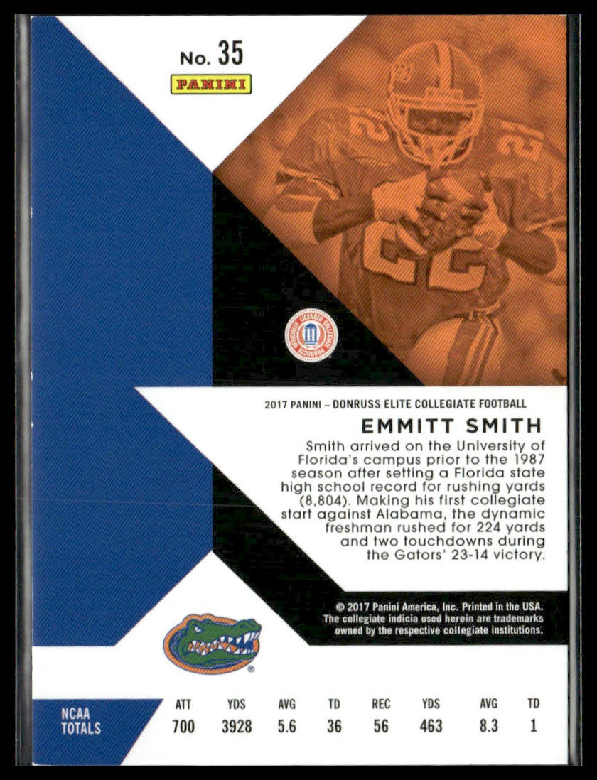 Emmitt Smith #35 2017 Panini Elite Draft Picks Purple #/99 Florida Gators