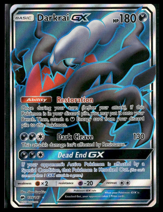 Darkrai GX (Full Art) #139/147 SM - Burning Shadows NM