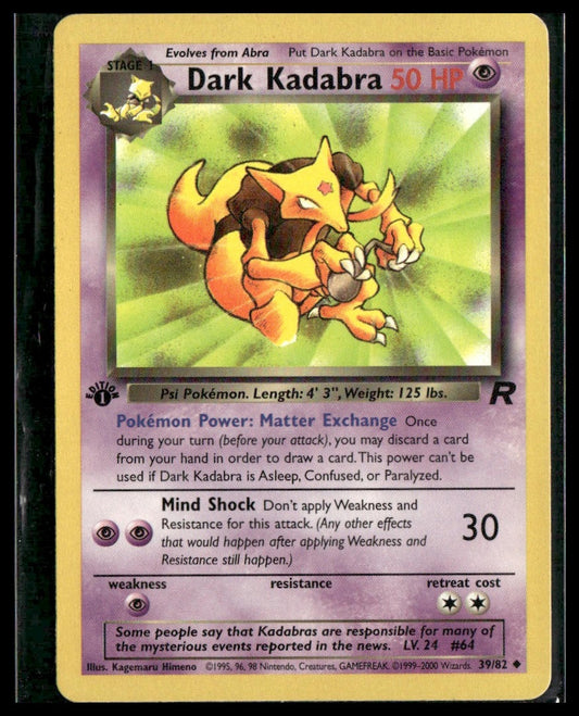 Dark Kadabra #39/82 1st Edition Team Rocket LP