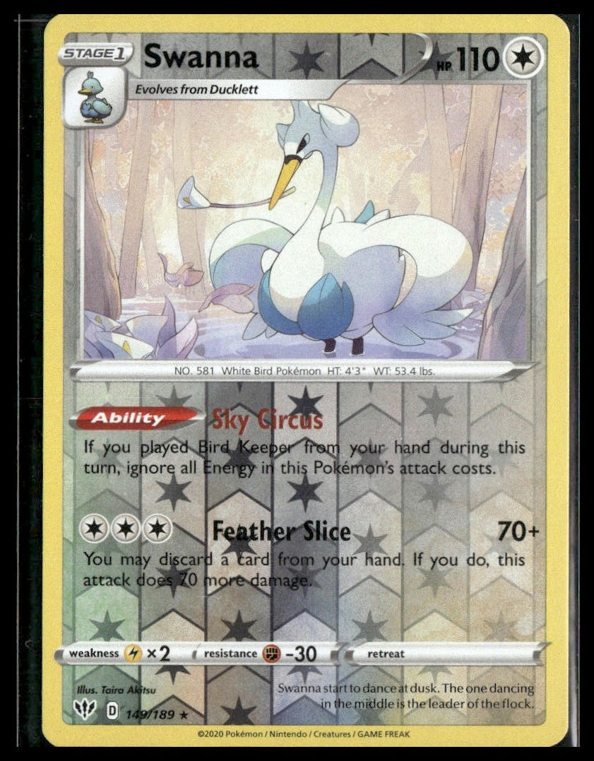 Swanna #149/189 Reverse Holo Darkness Ablaze NM