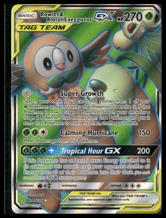 Rowlet & Alolan Exeggutor GX (Full Art) #214/236 SM - Unified Minds NM
