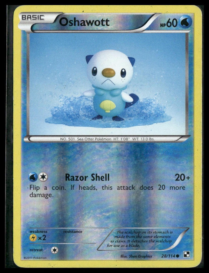 Oshawott #28/114 Reverse Holo Black and White LP