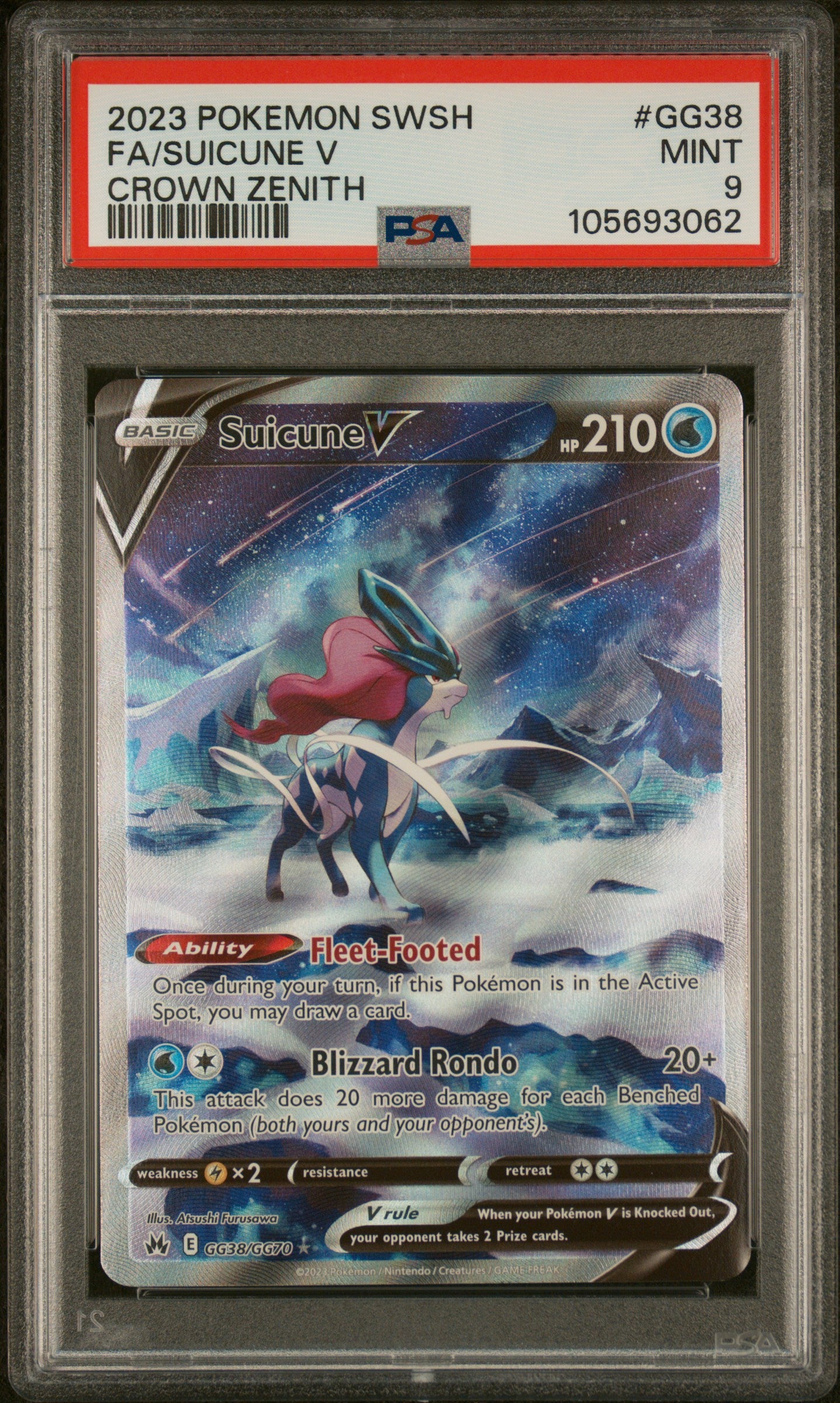 PSA 9 Suicune V #GG38 Crown Zenith