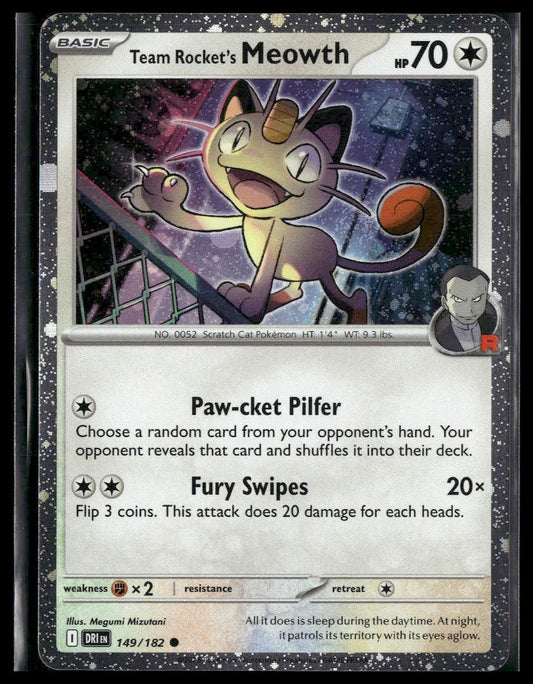 Team Rocket's Meowth (Cosmos Holo) #149/182 Destined Rivals NM