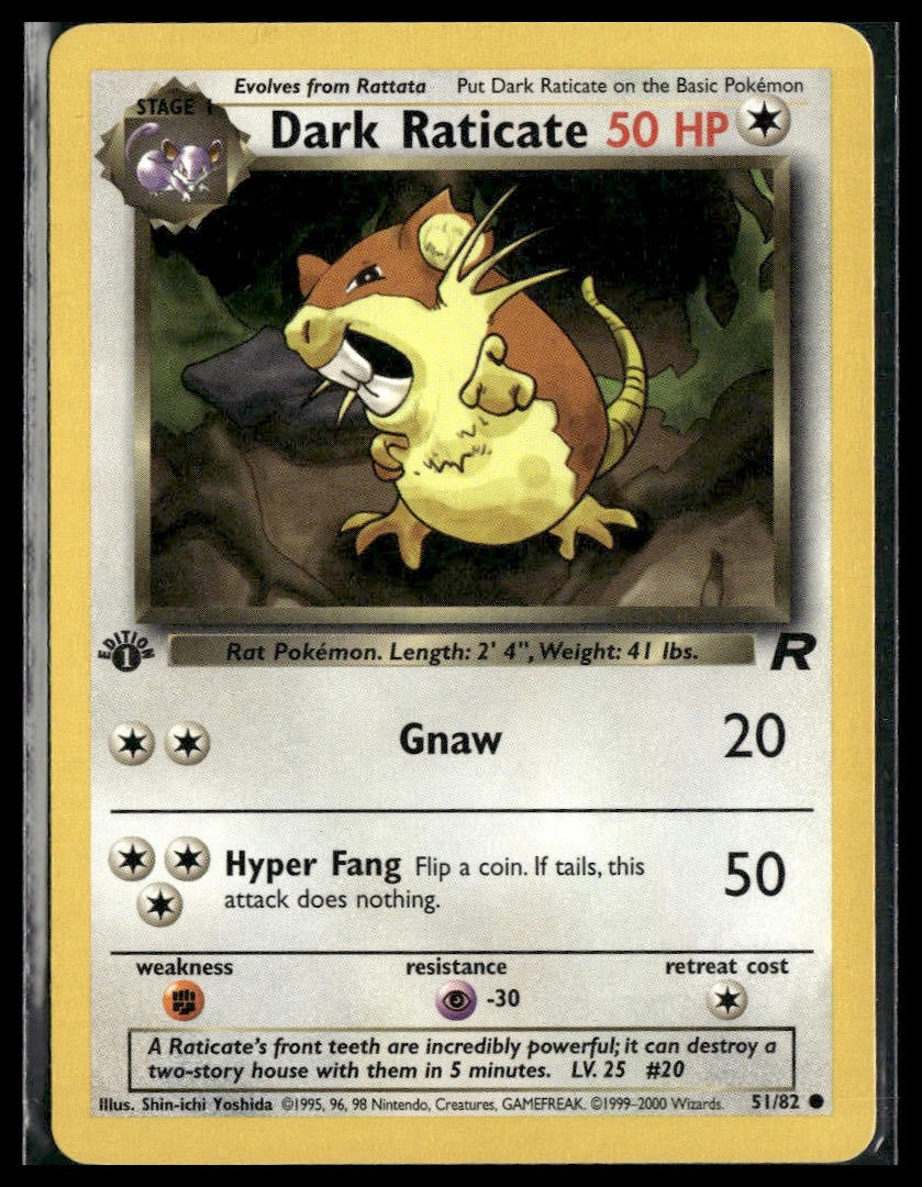 Dark Raticate #51/82 1st Edition Team Rocket LP