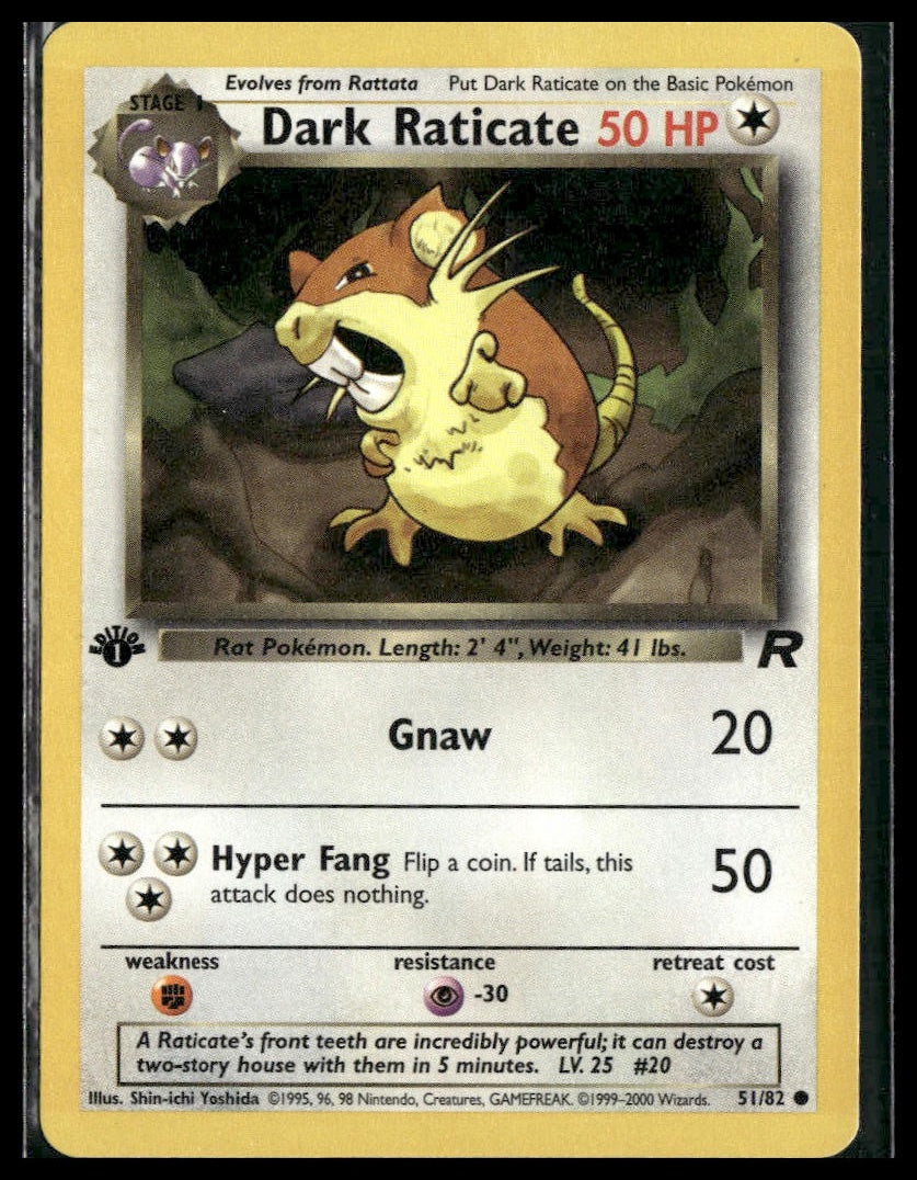 Dark Raticate #51/82 1st Edition Team Rocket LP